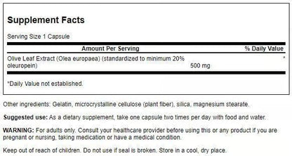 Swanson Olive Leaf Extract supplement label details