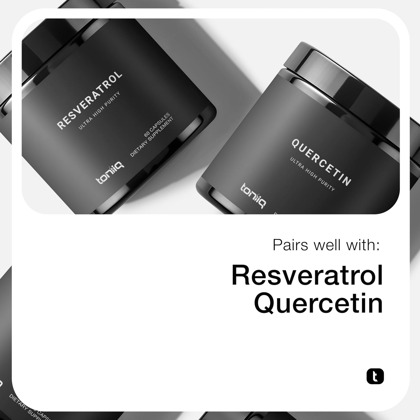 Toniiq antioxidant support olive leaf capsule container detailing third party laboratory testing status