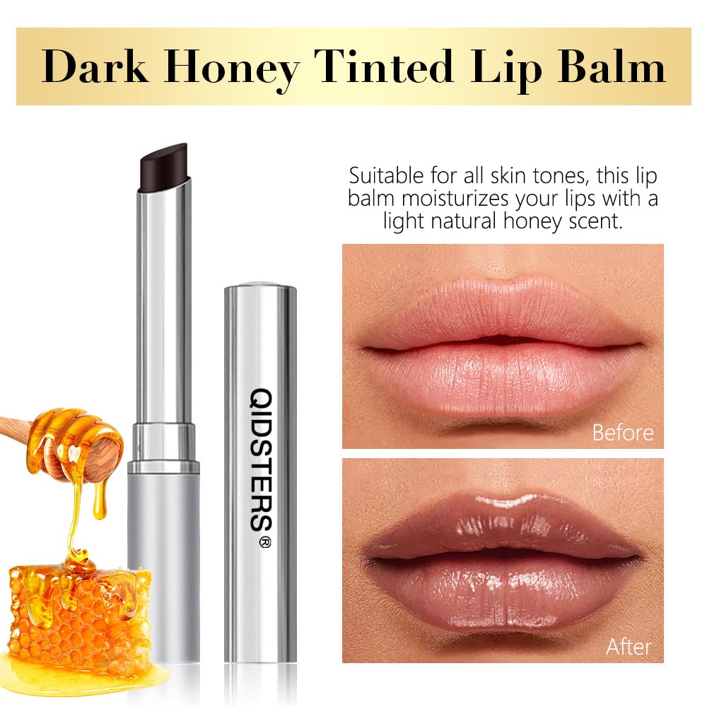Qidsters sheer hydrating lip stain bullet showing the rich pink honey product texture.