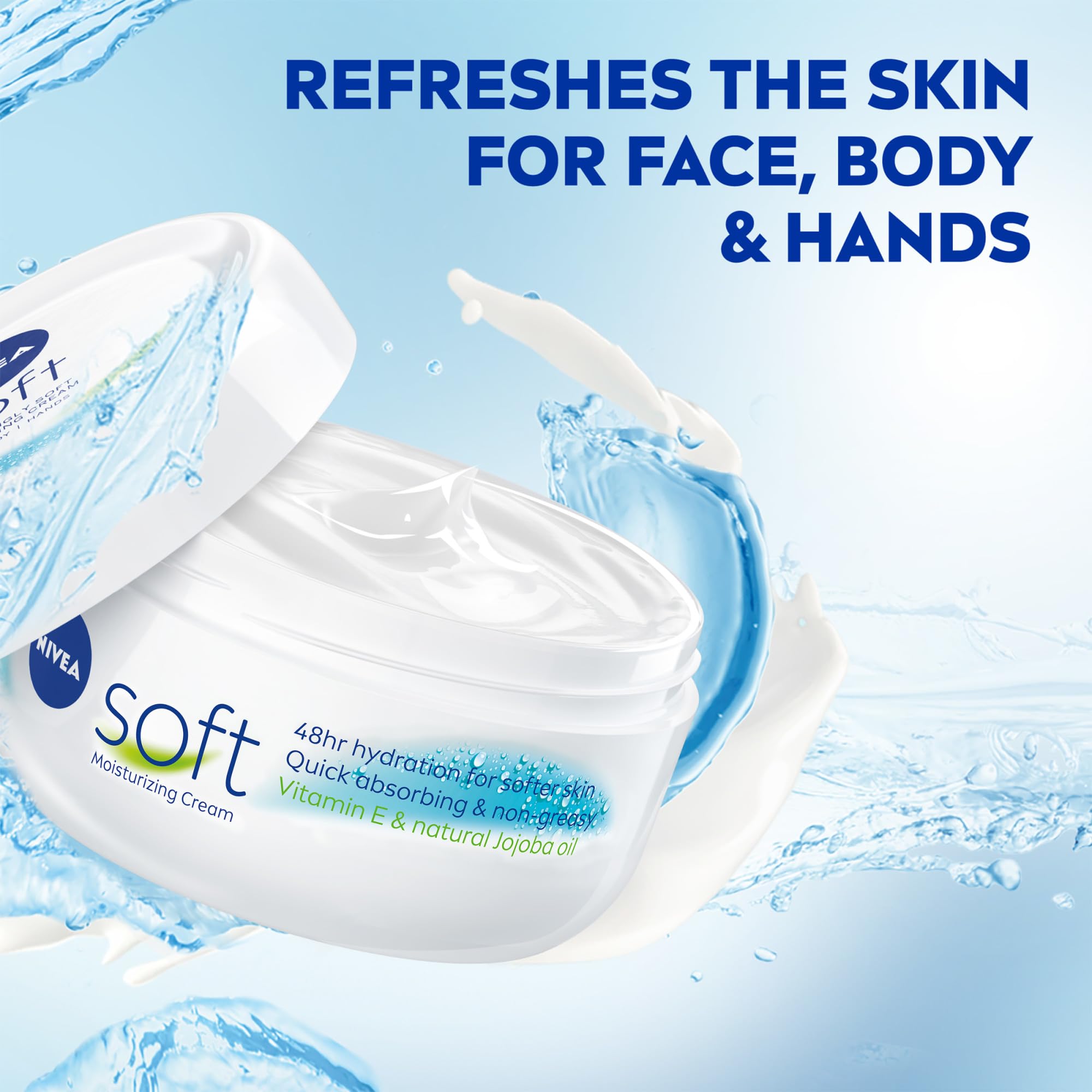 Back label of the authentic USA imported NIVEA Soft 16 Ounce jar detailing ingredients and the vegan formula.