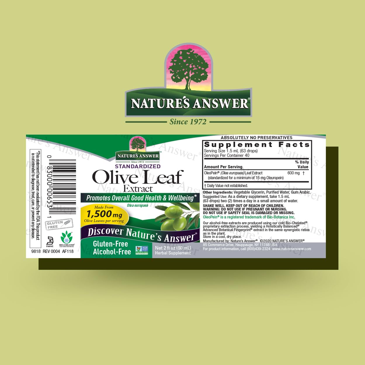 Nature's Answer Olive Leaf Extract bottle label details