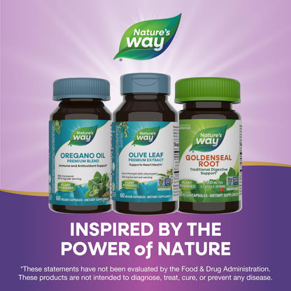 Authentic Natures Way USA imported olive leaf supplement bottle