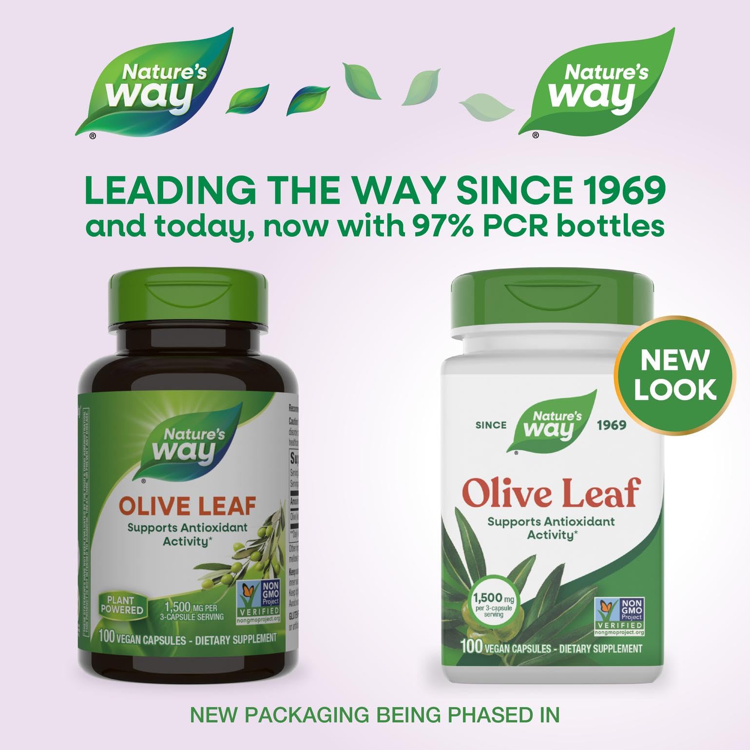 Natures Way Olive Leaf supplement bottle nutritional label