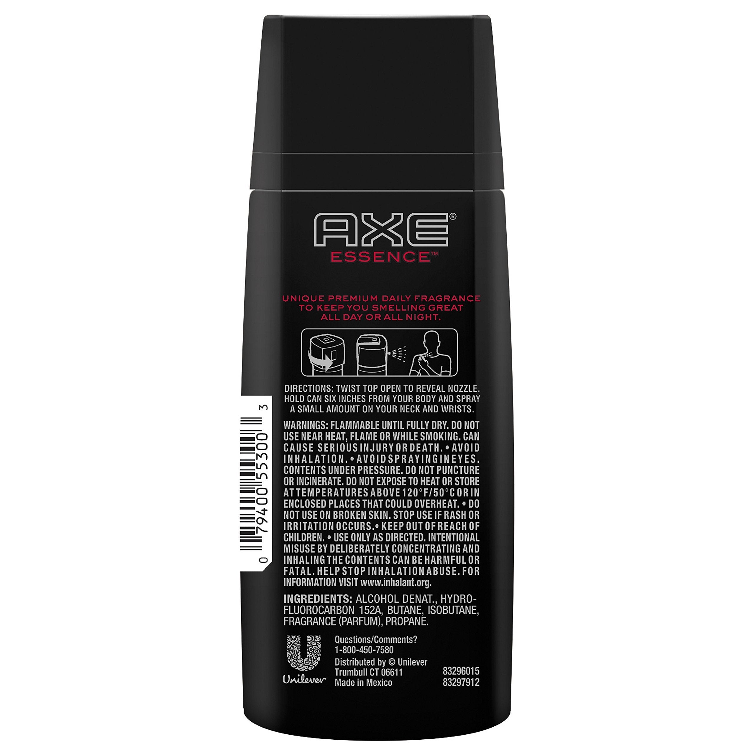 Axe Essence daily fragrance for men displaying the dual action forty-eight hour protection label