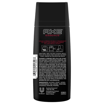 Axe Essence daily fragrance for men displaying the dual action forty-eight hour protection label