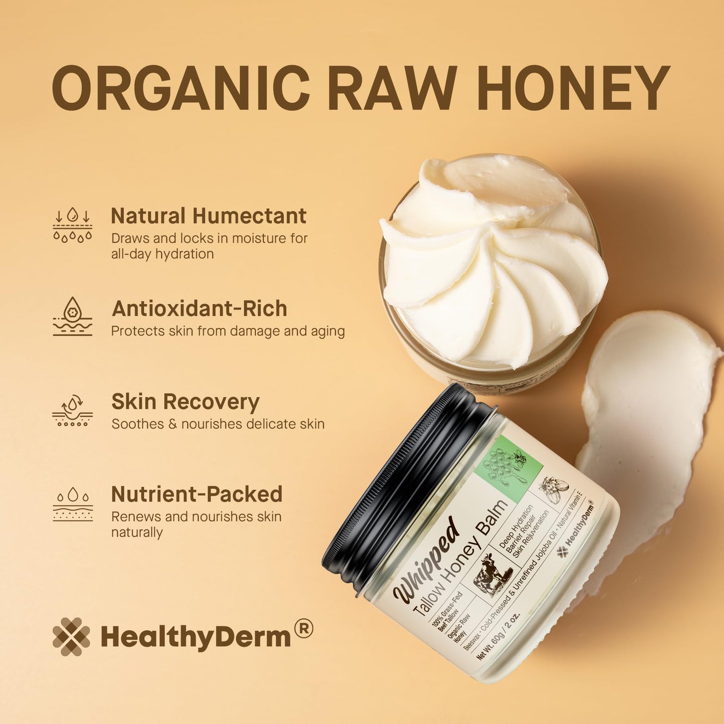 HealthyDerm clean beauty beef tallow balm application on dry sensitive skin