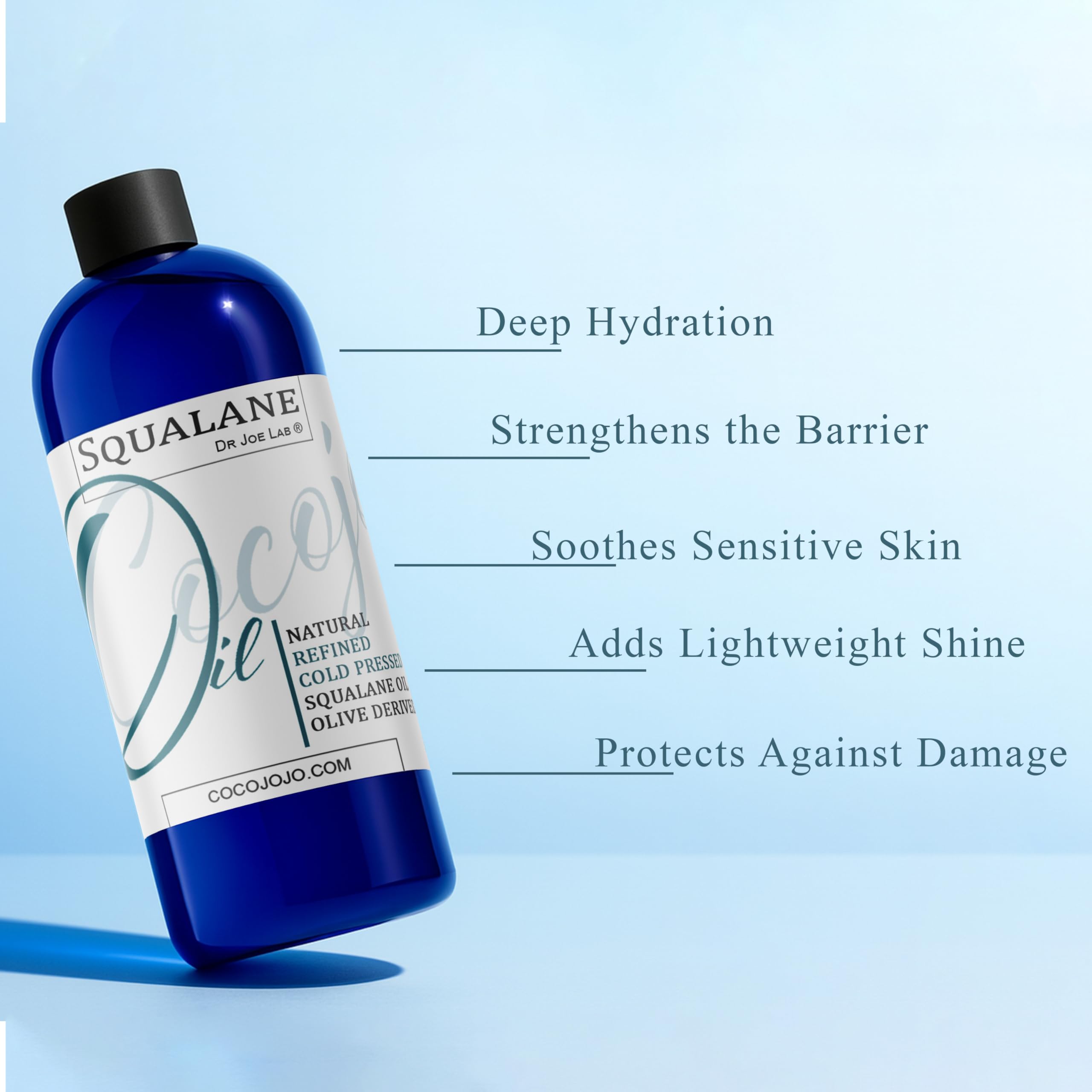 Cold pressed vegan squalene carrier oil from olives 16 fluid ounce packaging