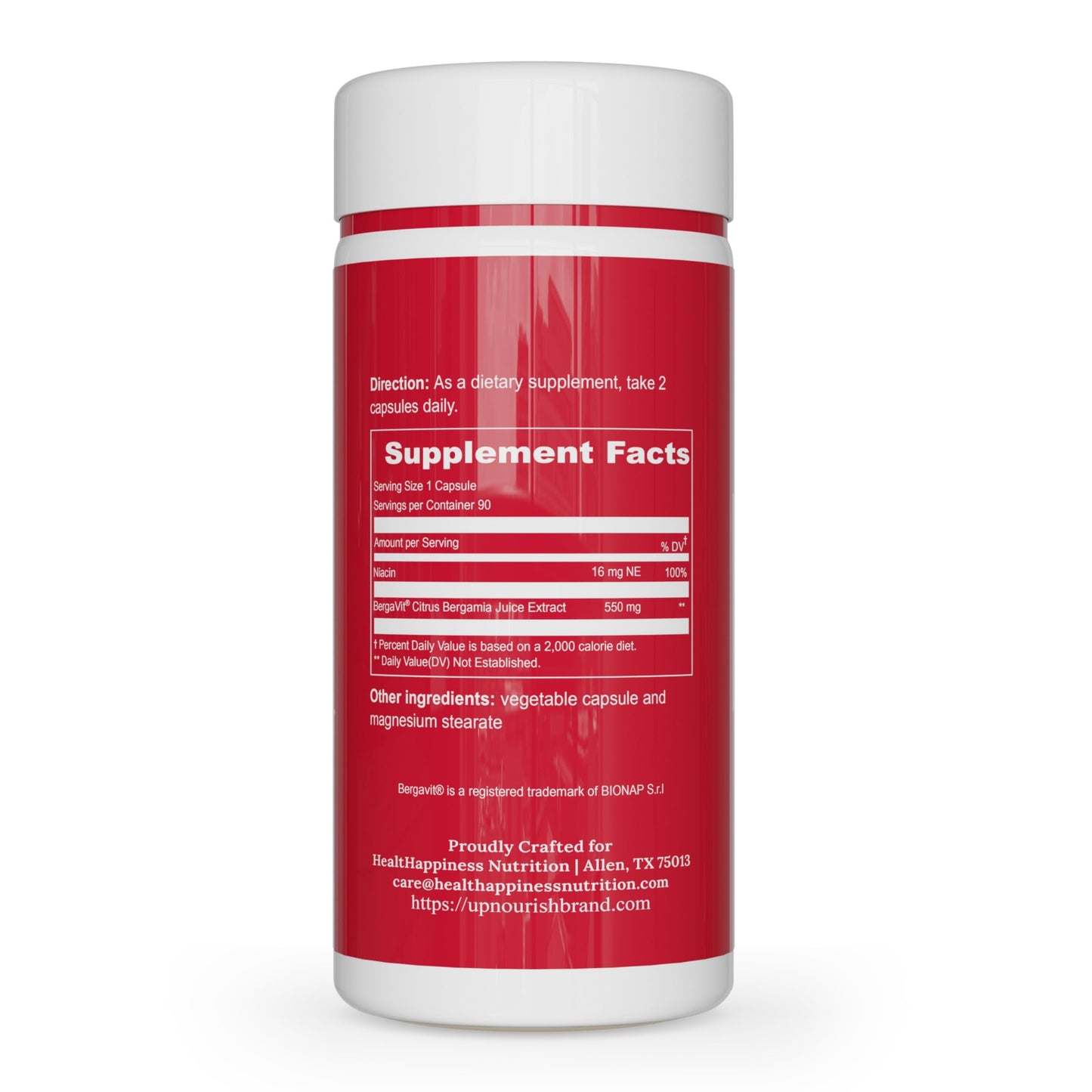 Authentic UpNourish citrus bergamot supplement bottle angle view