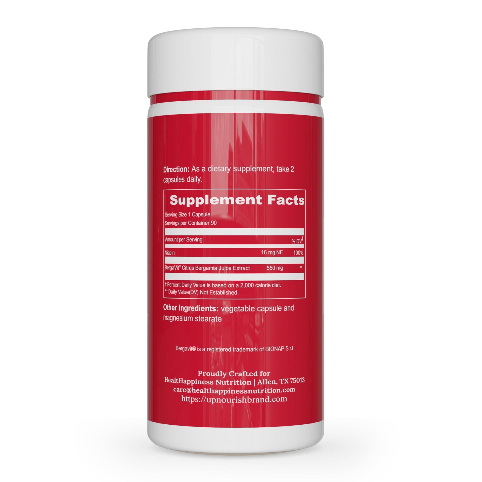 Authentic UpNourish citrus bergamot supplement bottle angle view