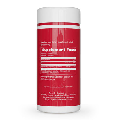Authentic UpNourish citrus bergamot supplement bottle angle view