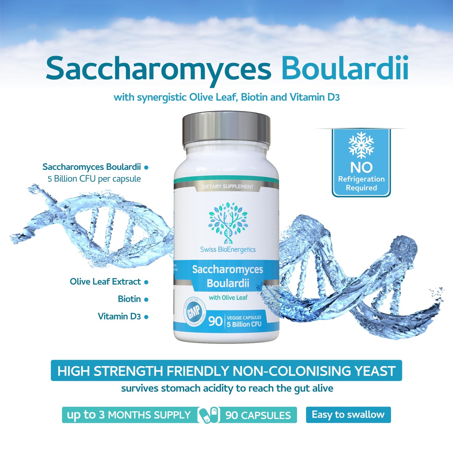 Premium imported non-refrigerated stomach acid resistant probiotic capsules close up view