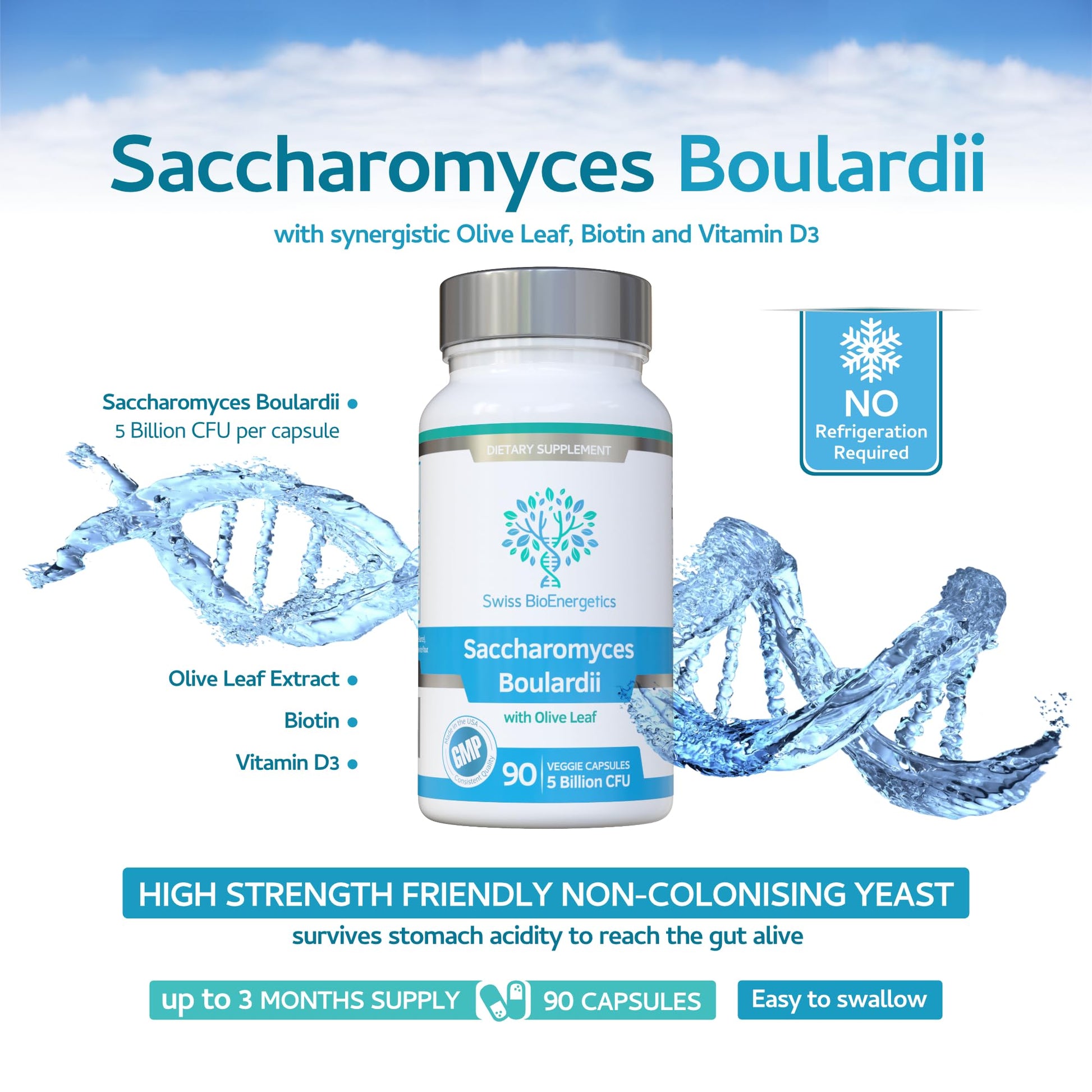Premium imported non-refrigerated stomach acid resistant probiotic capsules close up view