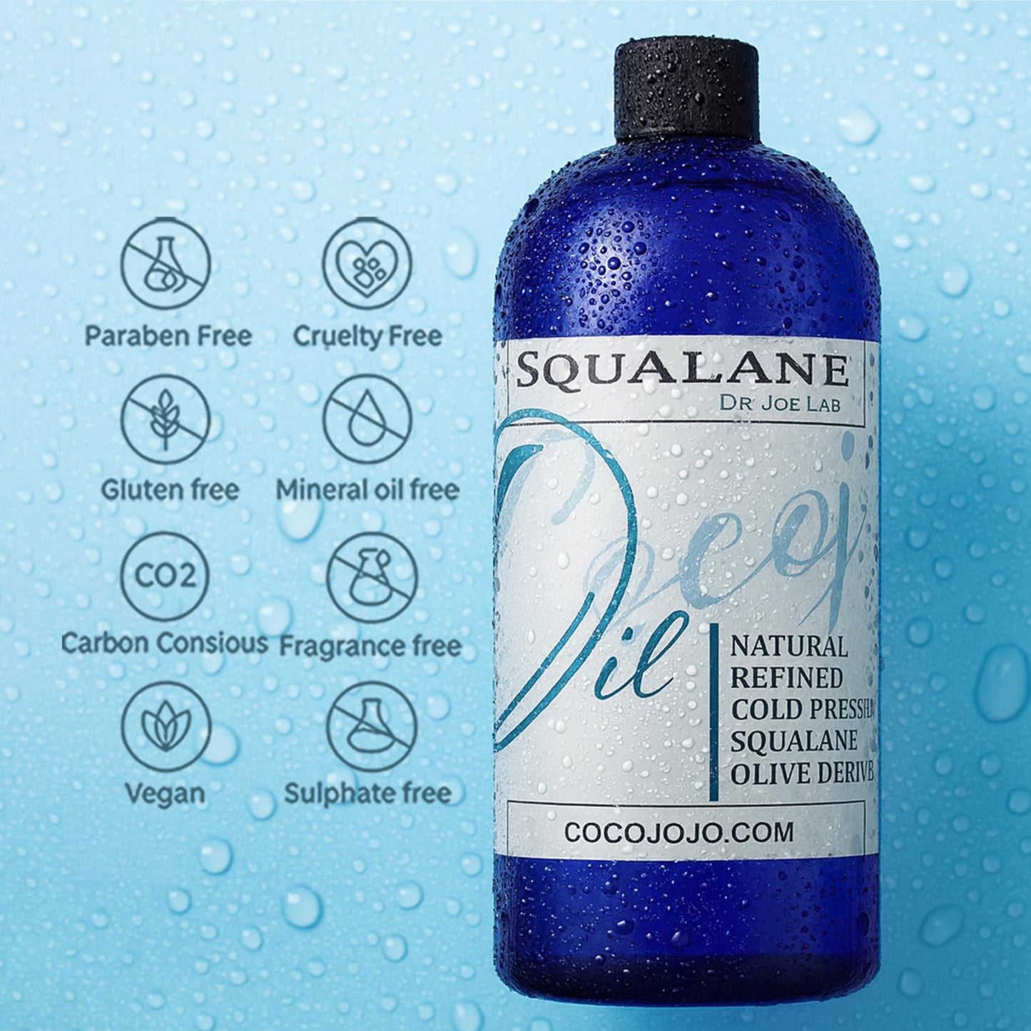 Cruelty free olive derived squalane oil hair treatment for frizz control