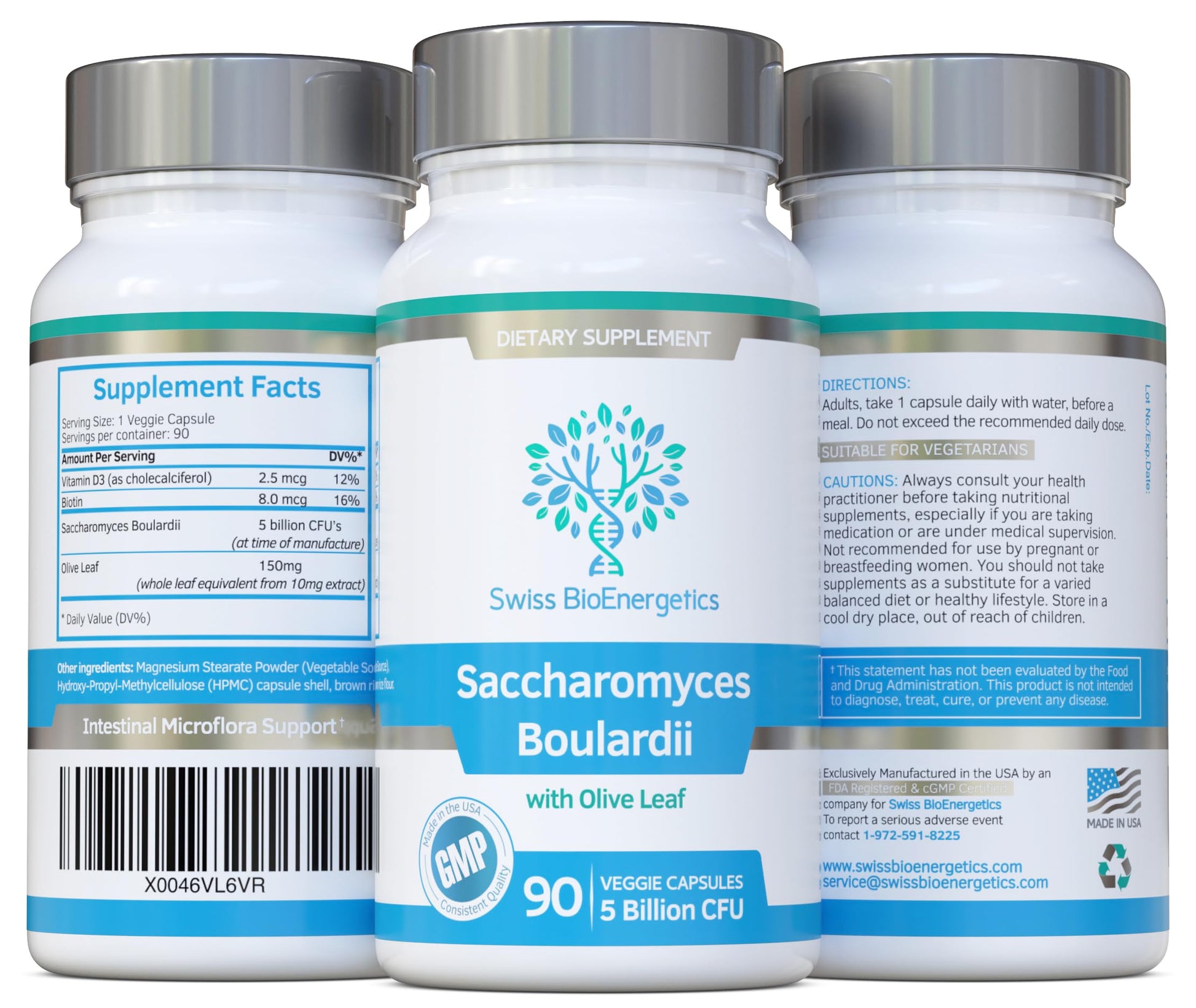 Authentic Swiss BioEnergetics digestive wellness product display alongside natural olive leaf elements