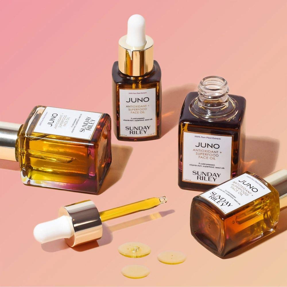 Authentic Sunday Riley Juno dry face oil droplet texture close up