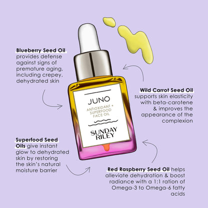 Sunday Riley Juno Antioxidant Face Oil showing the glass dropper applicator