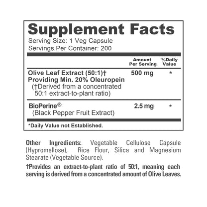 High absorption olive leaf capsules with bioperine for heart health