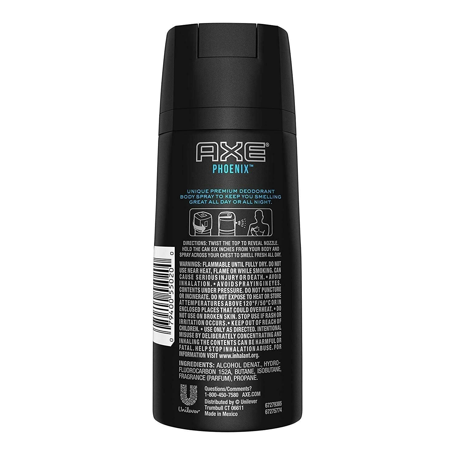 Two pack of imported AXE Phoenix men's body spray displaying the crushed mint and rosemary fragrance label.