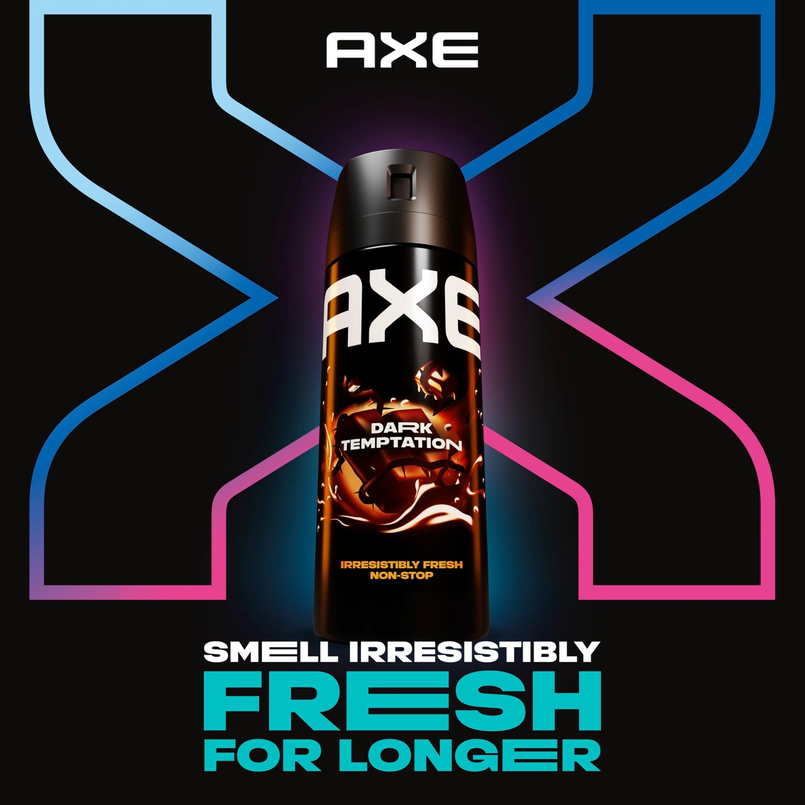 Back label view of Axe Dark Temptation body spray with usage instructions and ingredients list.