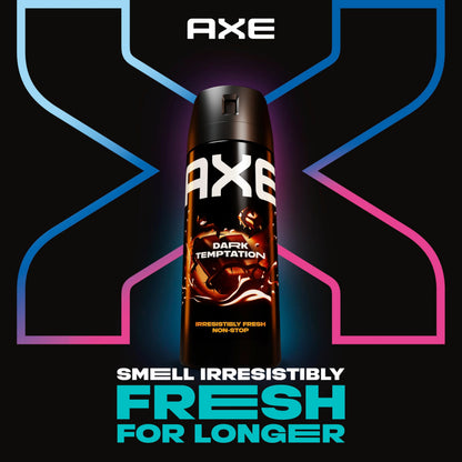 Back label view of Axe Dark Temptation body spray with usage instructions and ingredients list.