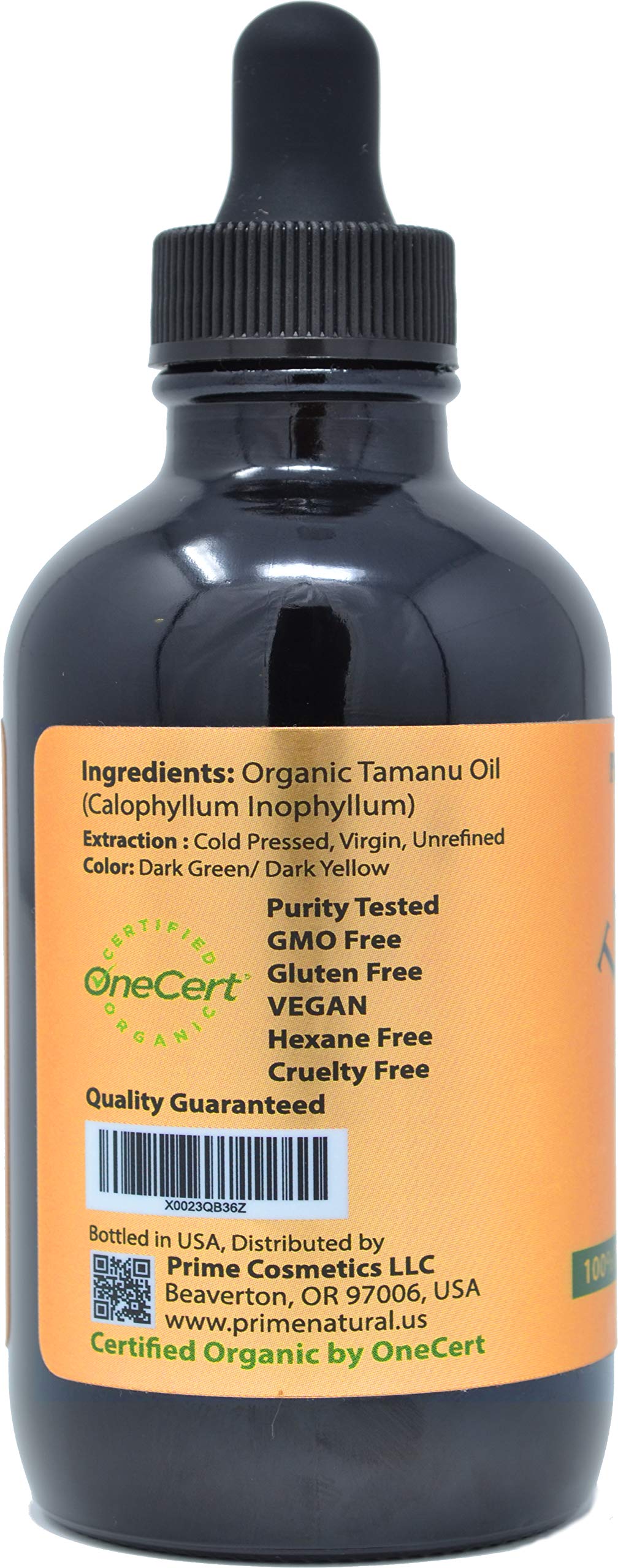 USDA certified organic tamanu oil 120ml bottle showing pure dark green color