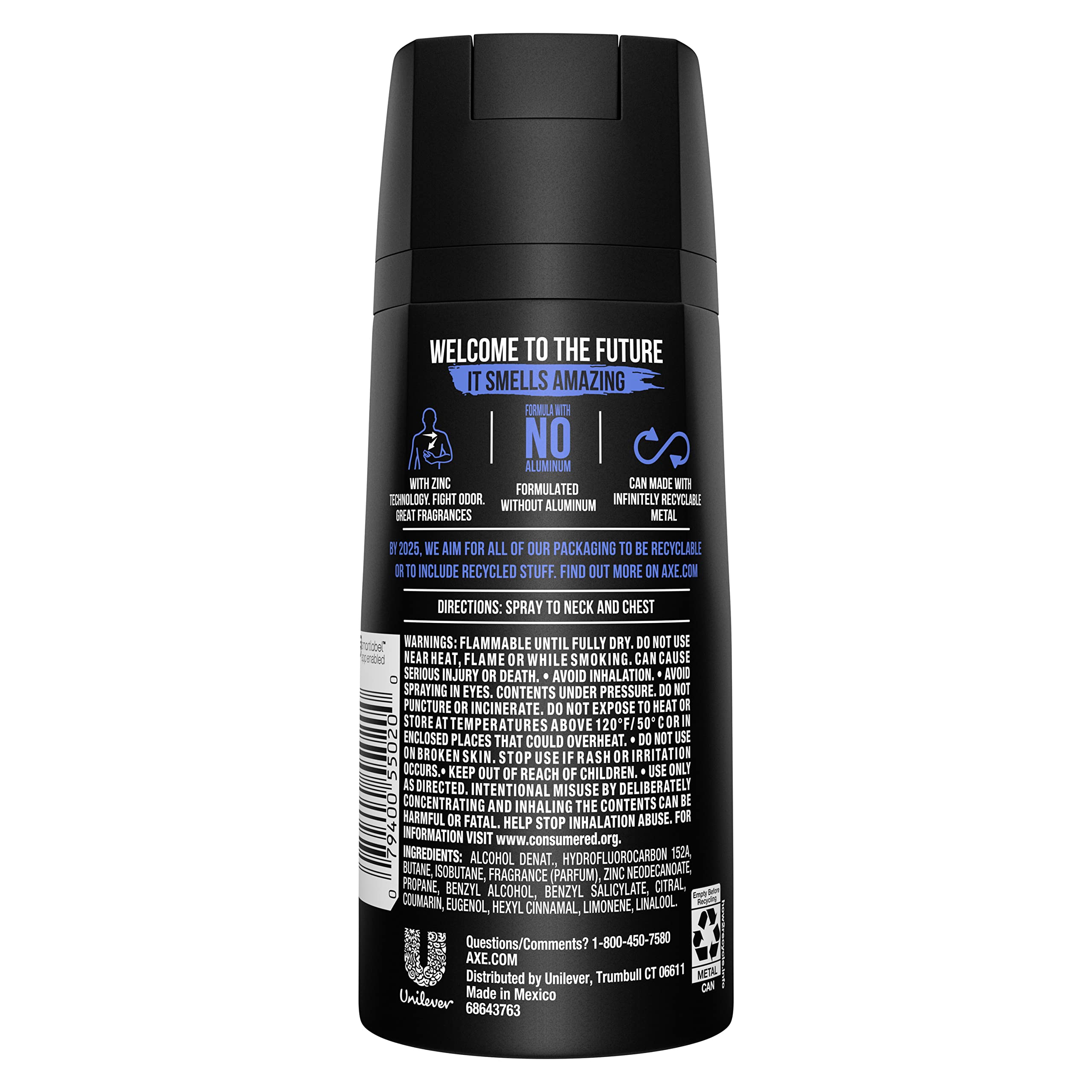 Axe Phoenix aluminum free men's body spray canister showing fragrance notes