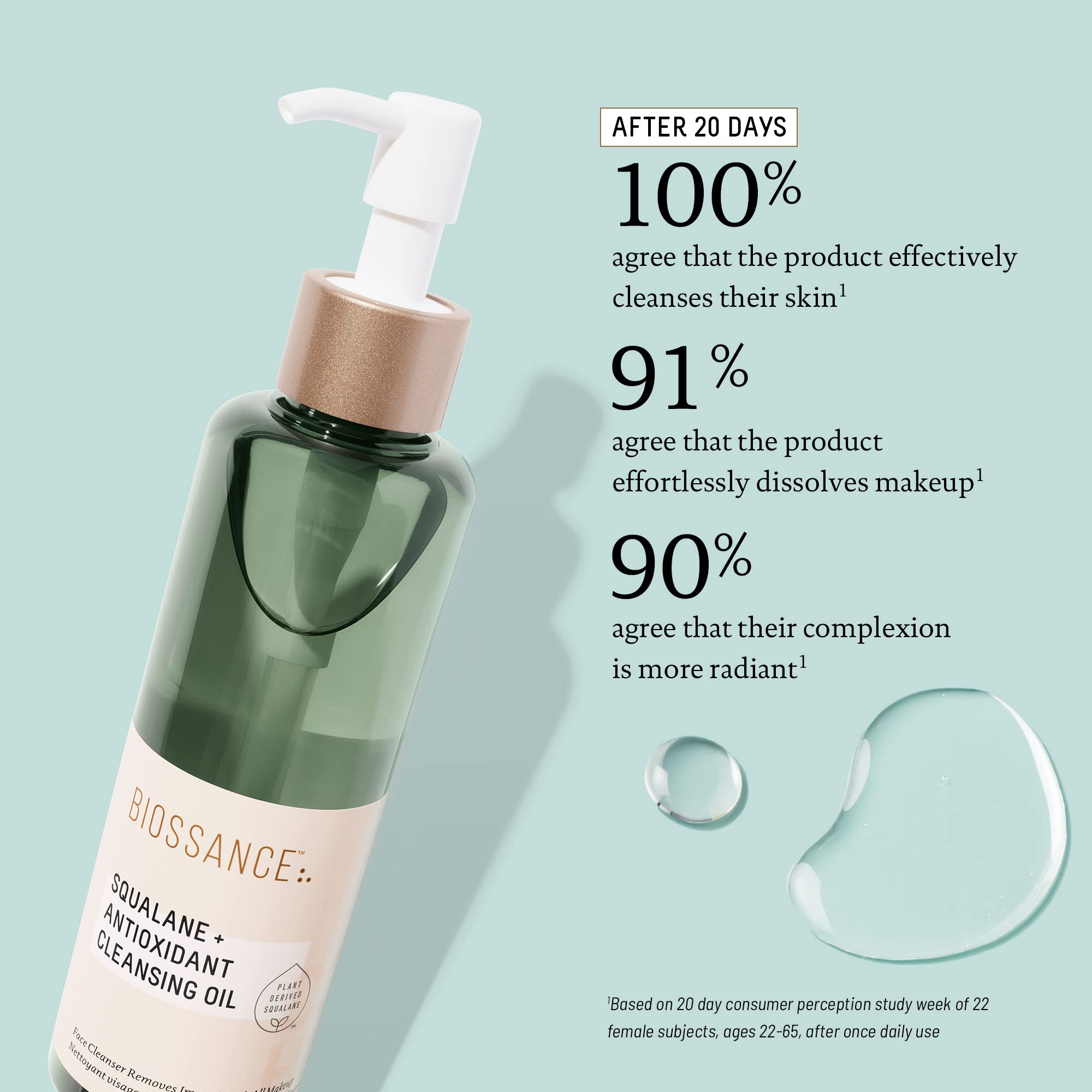 Biossance lightweight facial oil cleanser container on clean background