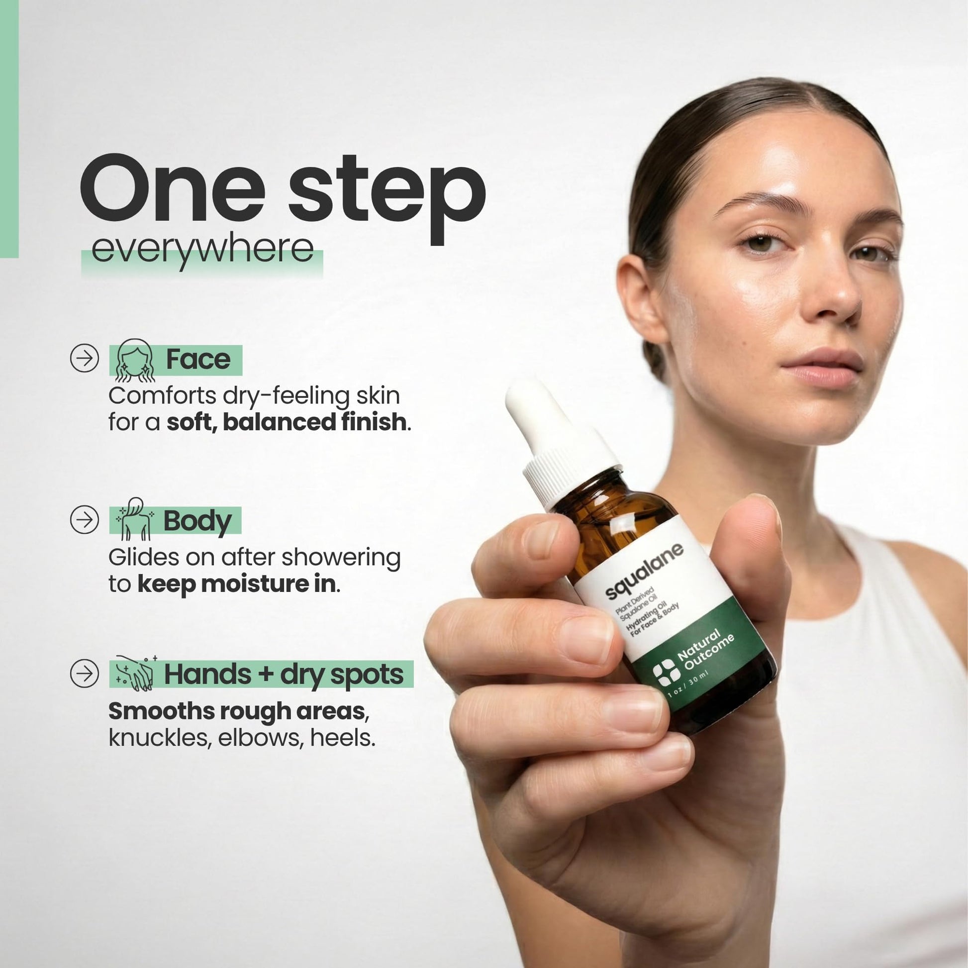 Lightweight weightless moisturizing squalane oil being applied with a glass dropper