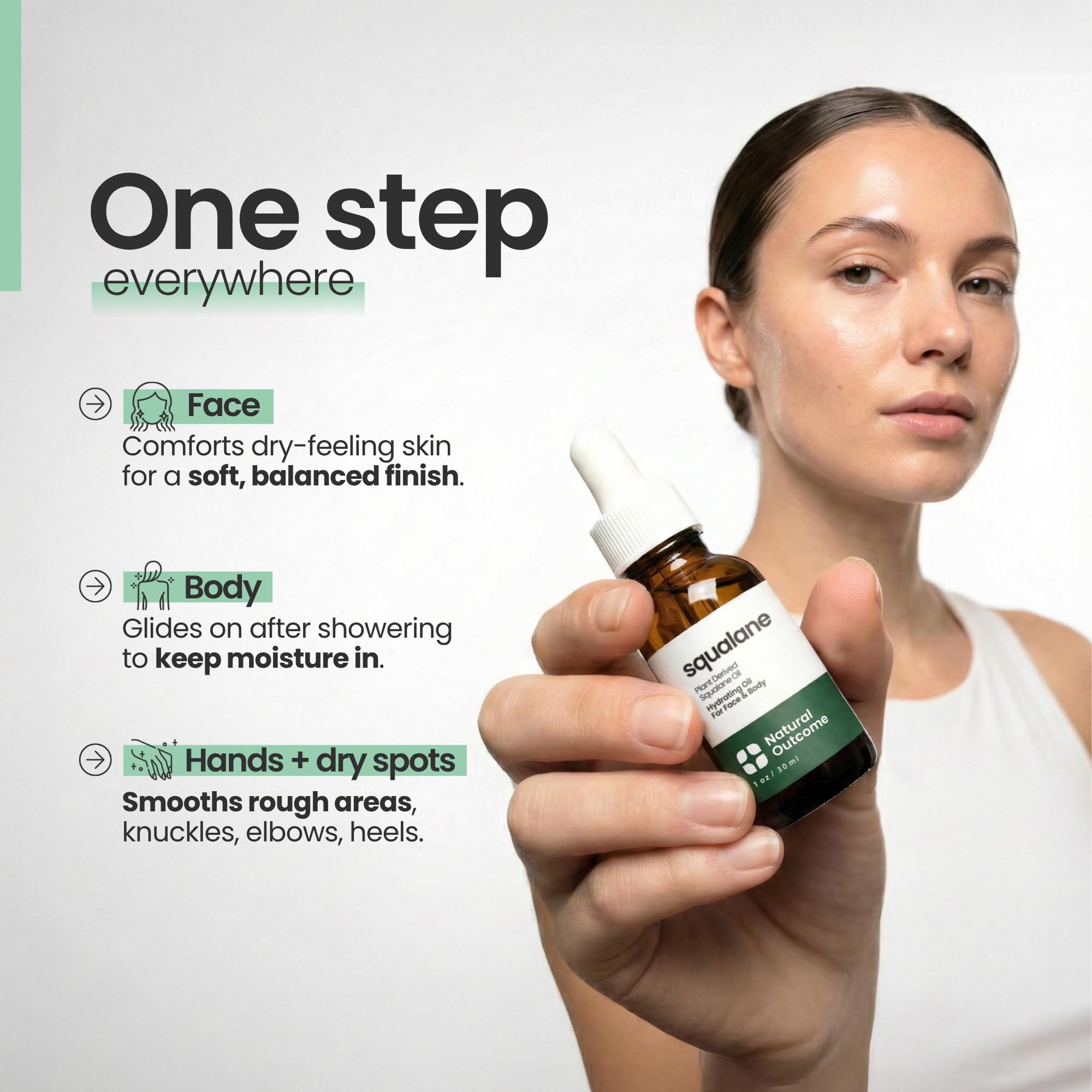 Lightweight weightless moisturizing squalane oil being applied with a glass dropper