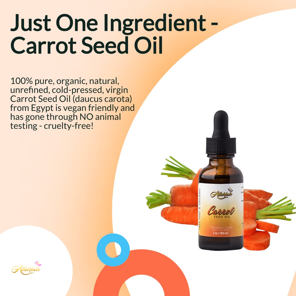Allurials Daucus Carota oil essential face moisturizer serum bottle on clean background