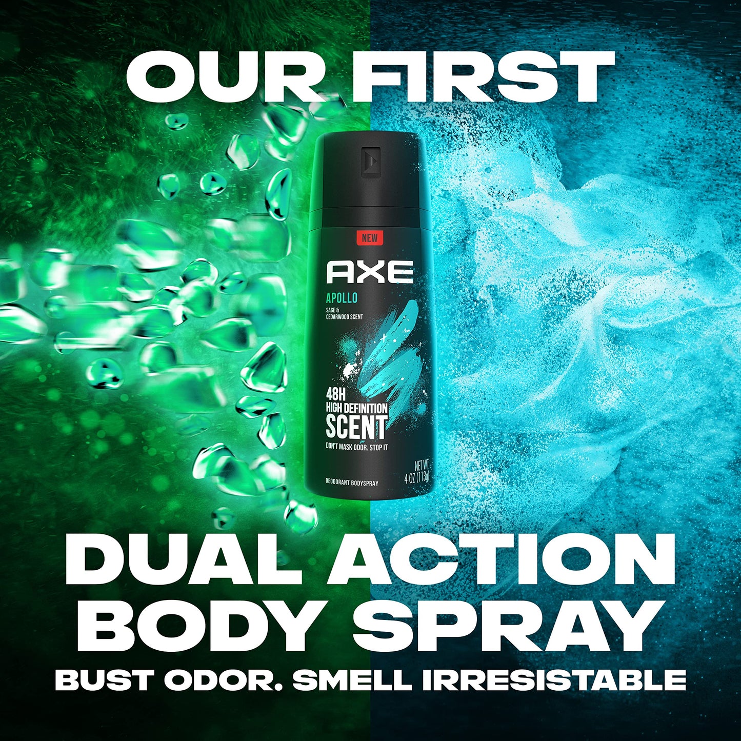 Authentic USA version AXE Apollo body spray label close up