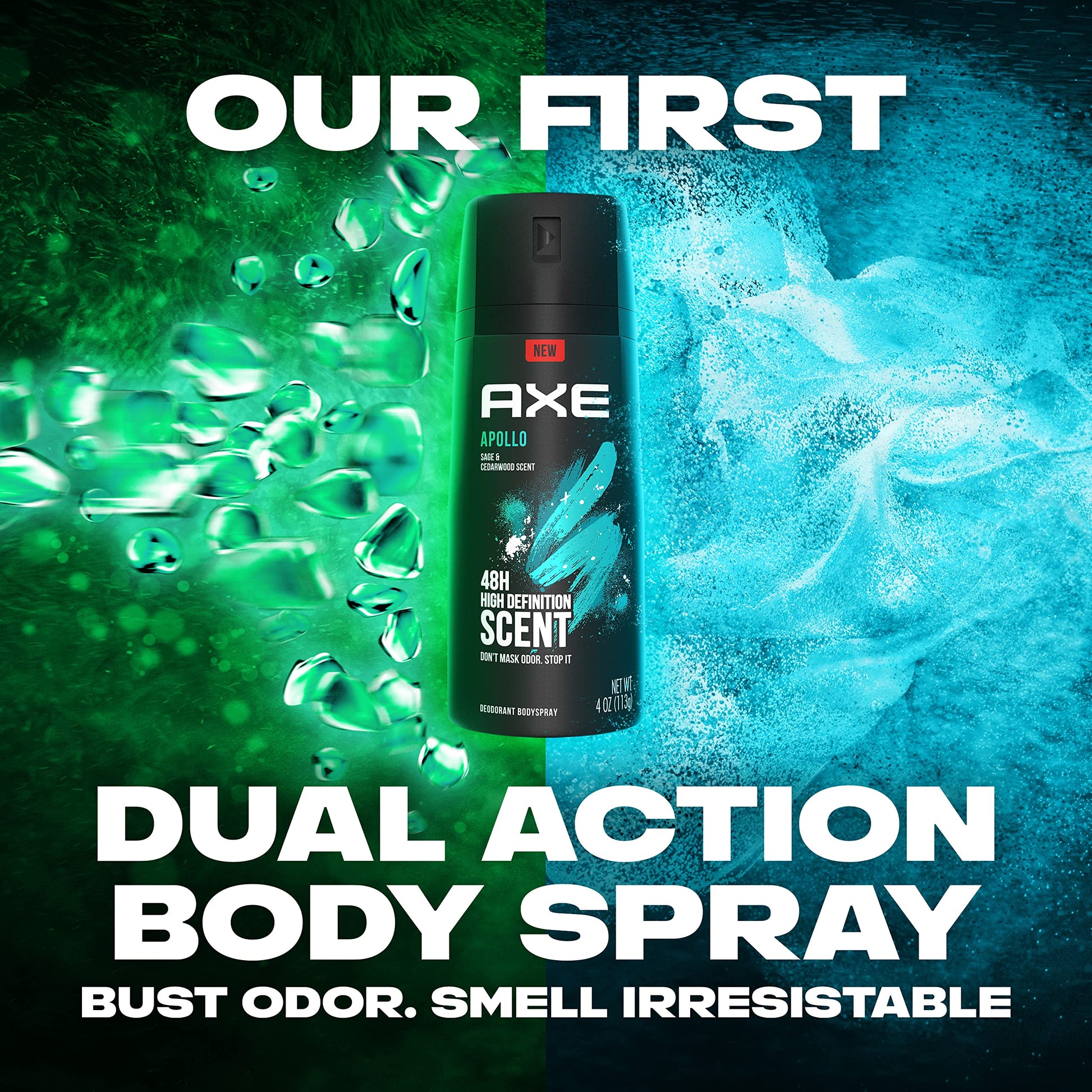 Authentic USA version AXE Apollo body spray label close up