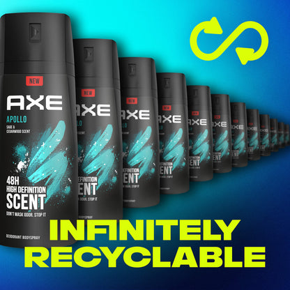 AXE Apollo daily fragrance deodorant canisters arranged in a row
