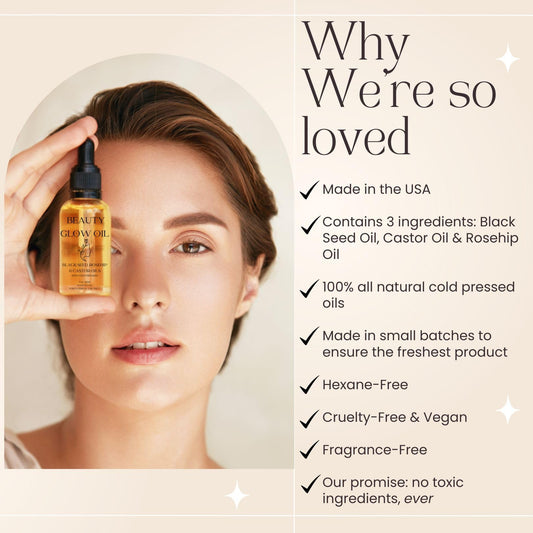 Organic cold pressed facial moisturizer serum dropper bottle highlighting three natural ingredients