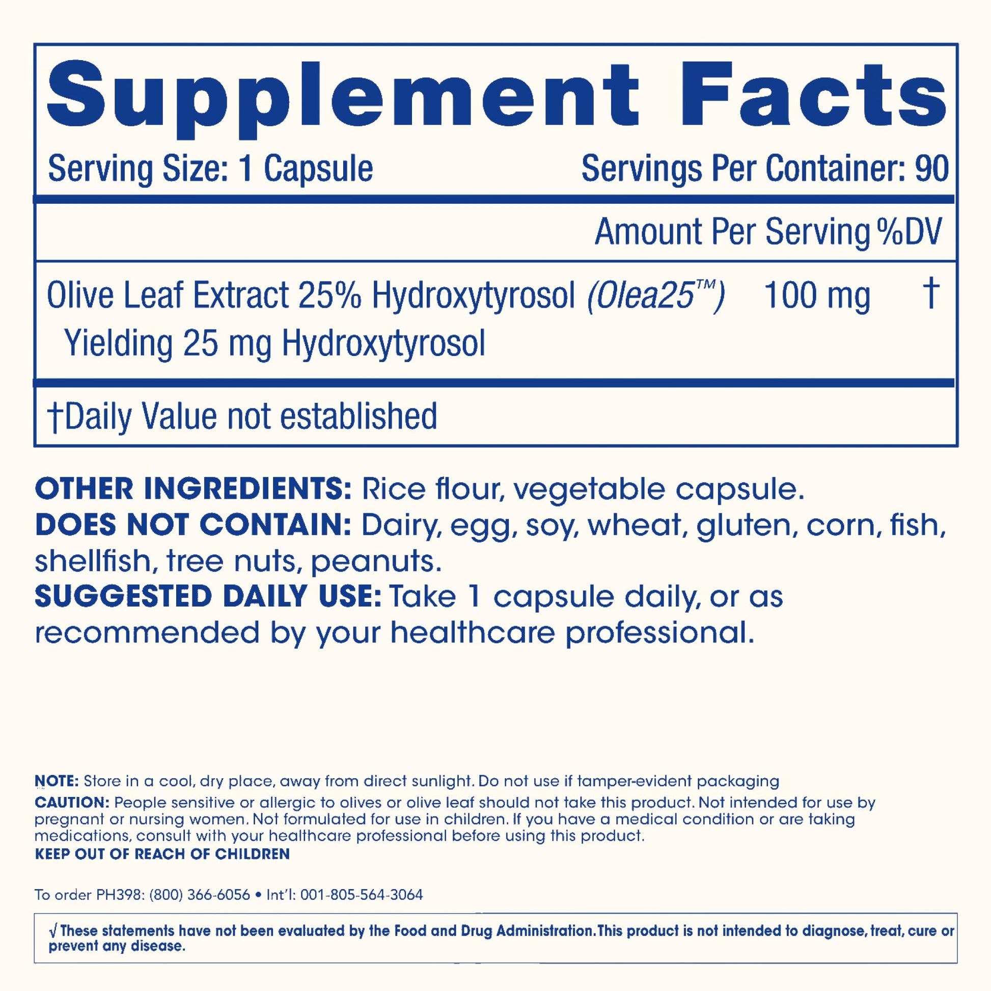 ProHealth Longevity Hydroxytyrosol Extreme side label showing usage directions and pure ingredients