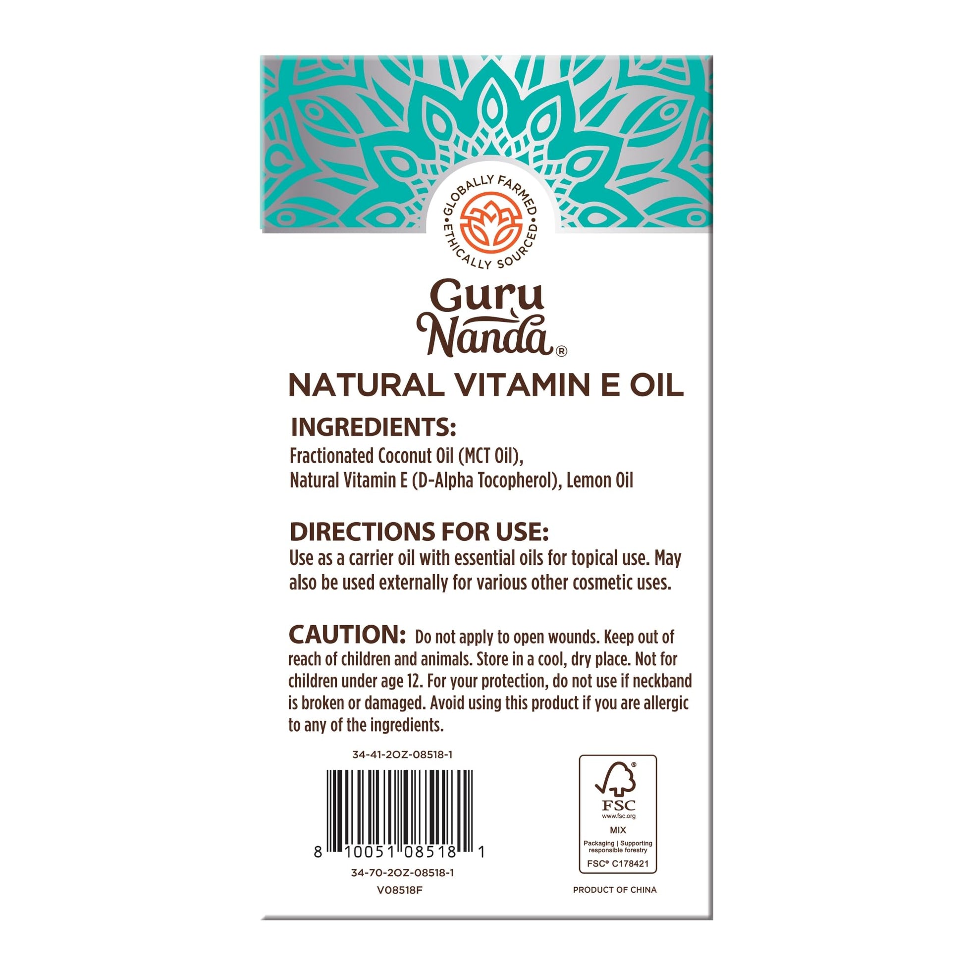 GuruNanda Vitamin E premium oil for fading scars and strengthening brittle hair and cuticles