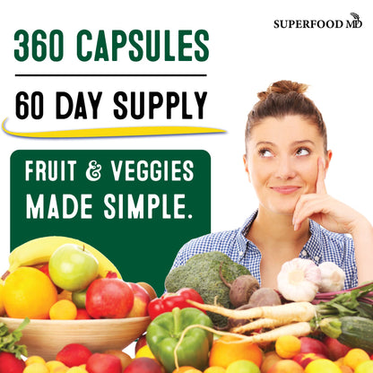 Superfood MD imported whole food vitamins showing fruit extract and vegetable extract supplement ingredients