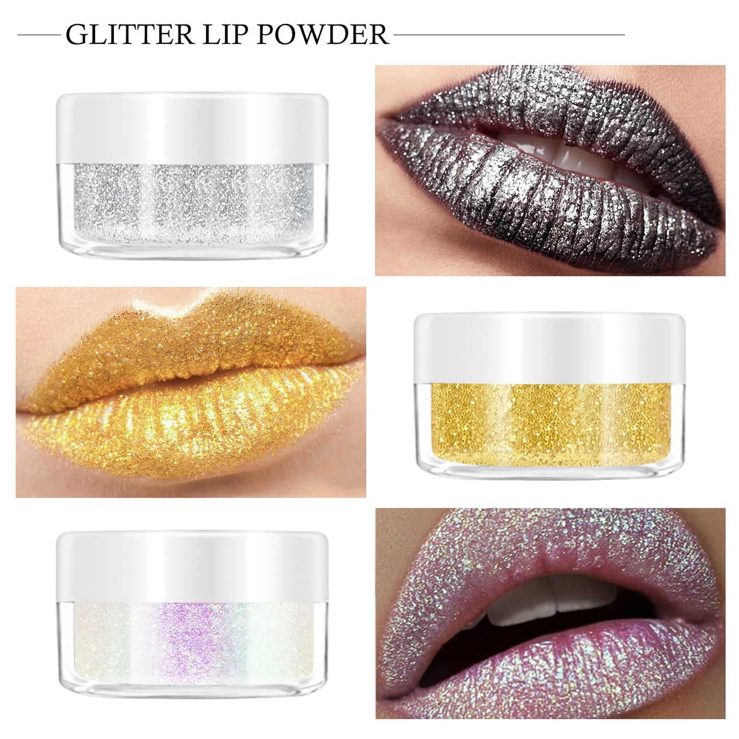 Model applying sparkling glitter lips using Kyda kit