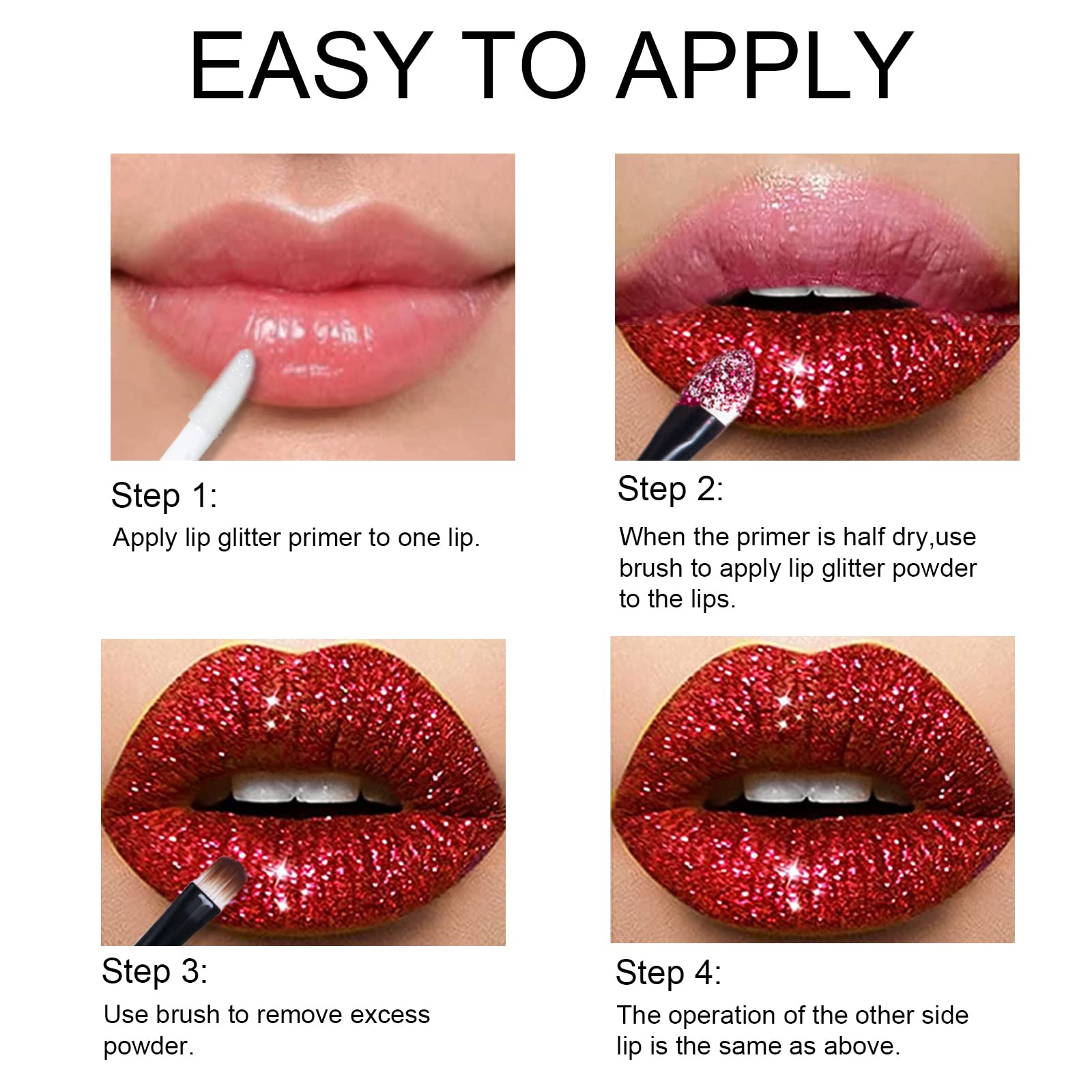 Swatch demonstration of Kyda metallic lip glitter