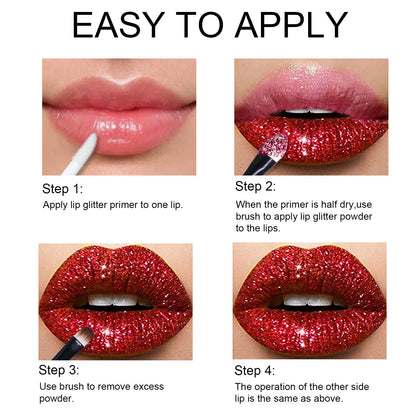 Swatch demonstration of Kyda metallic lip glitter