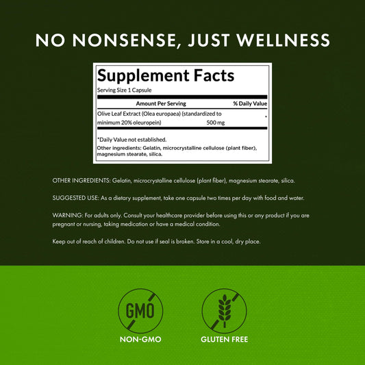 Swanson Olive Leaf Extract label showing 20% oleuropein potency