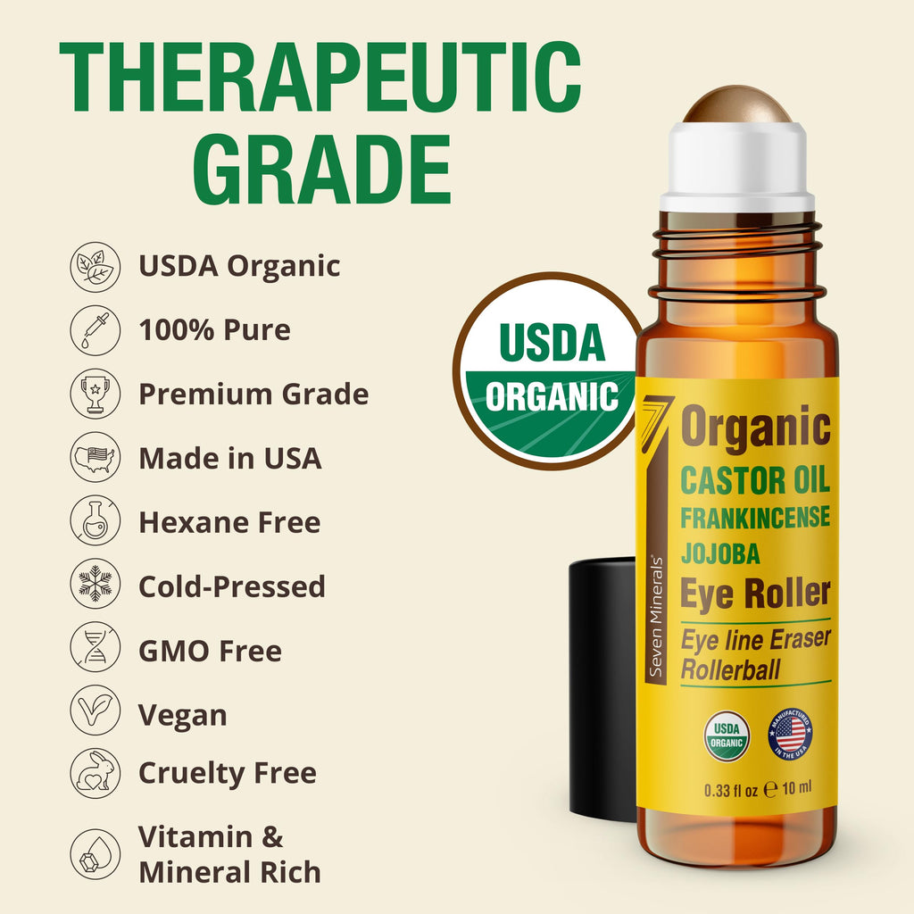 Organic castor oil eye roller label details and ingredients