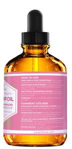 Leven Rose organic facial oil label information