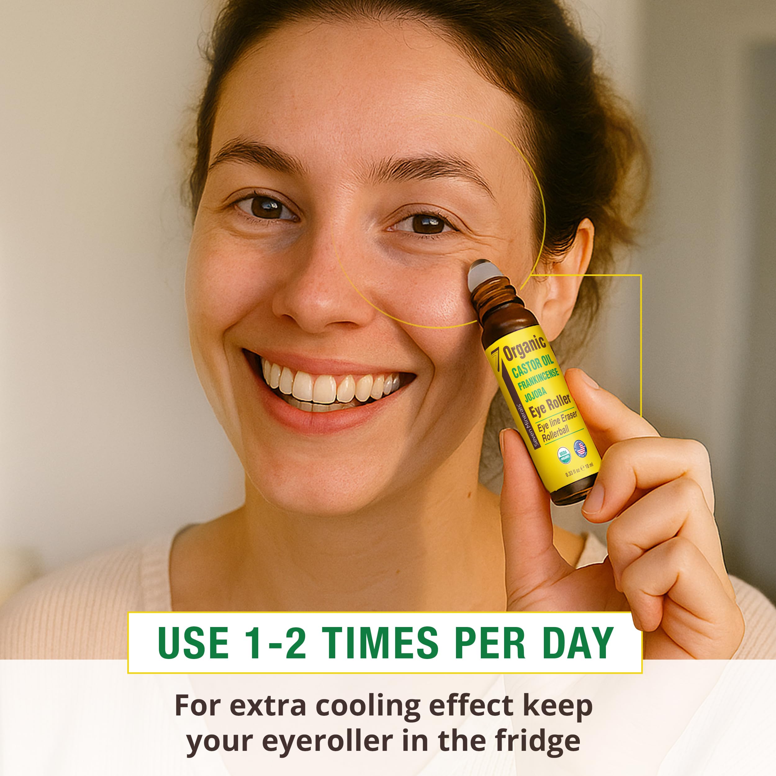 Seven Minerals castor oil under-eye treatment displaying the natural organic ingredients label.