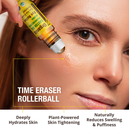 Compact travel-friendly design of the Seven Minerals organic eye roller for wrinkles.