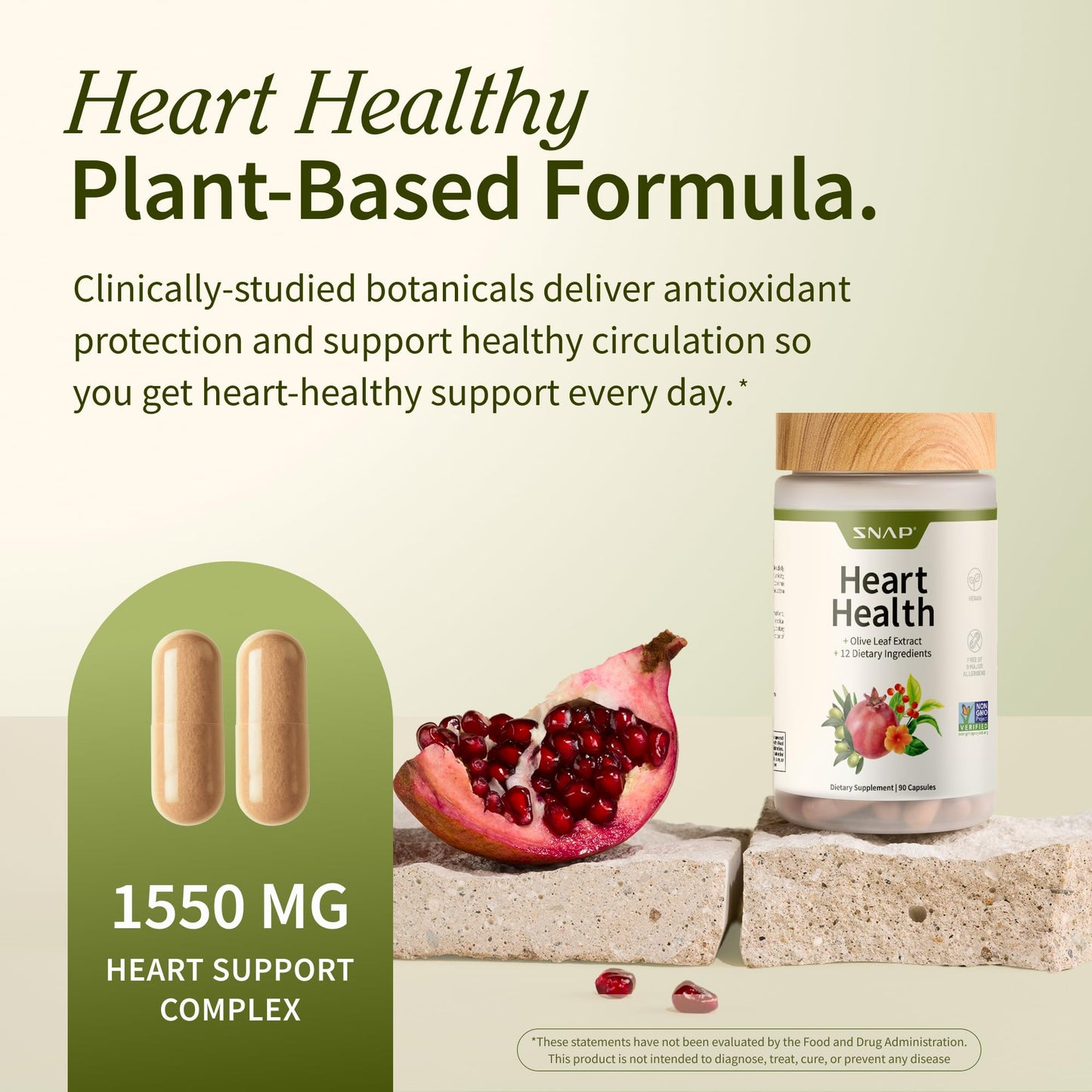 Snap Supplements cardiovascular dietary supplement 90 capsules packaging facts label