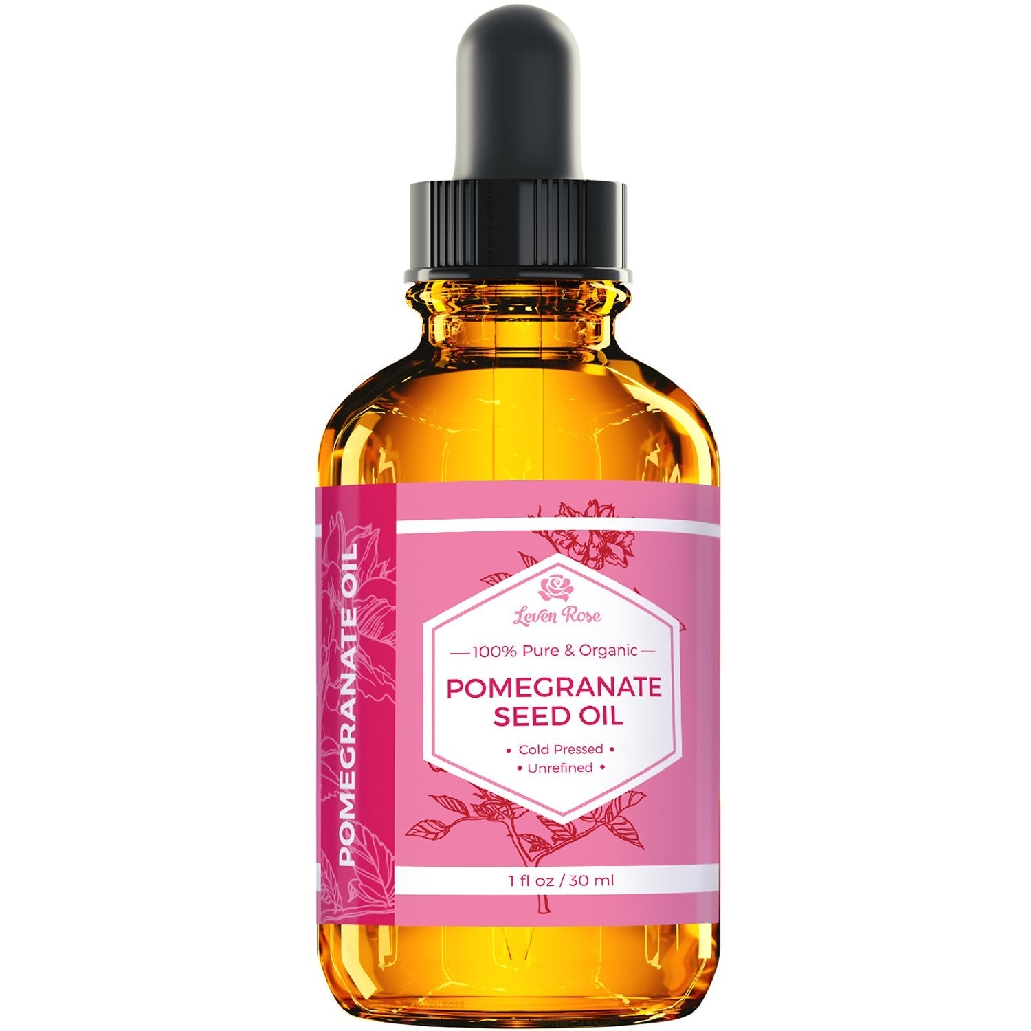 Pure unrefined cold pressed pomegranate oil dropper application on hand