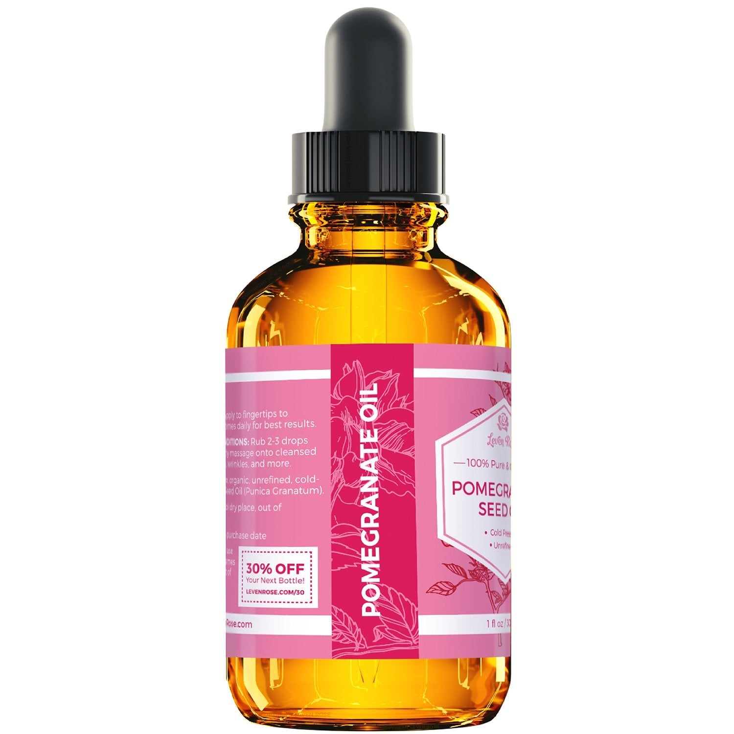 Leven Rose antioxidant facial oil packaging showing organic ingredients label