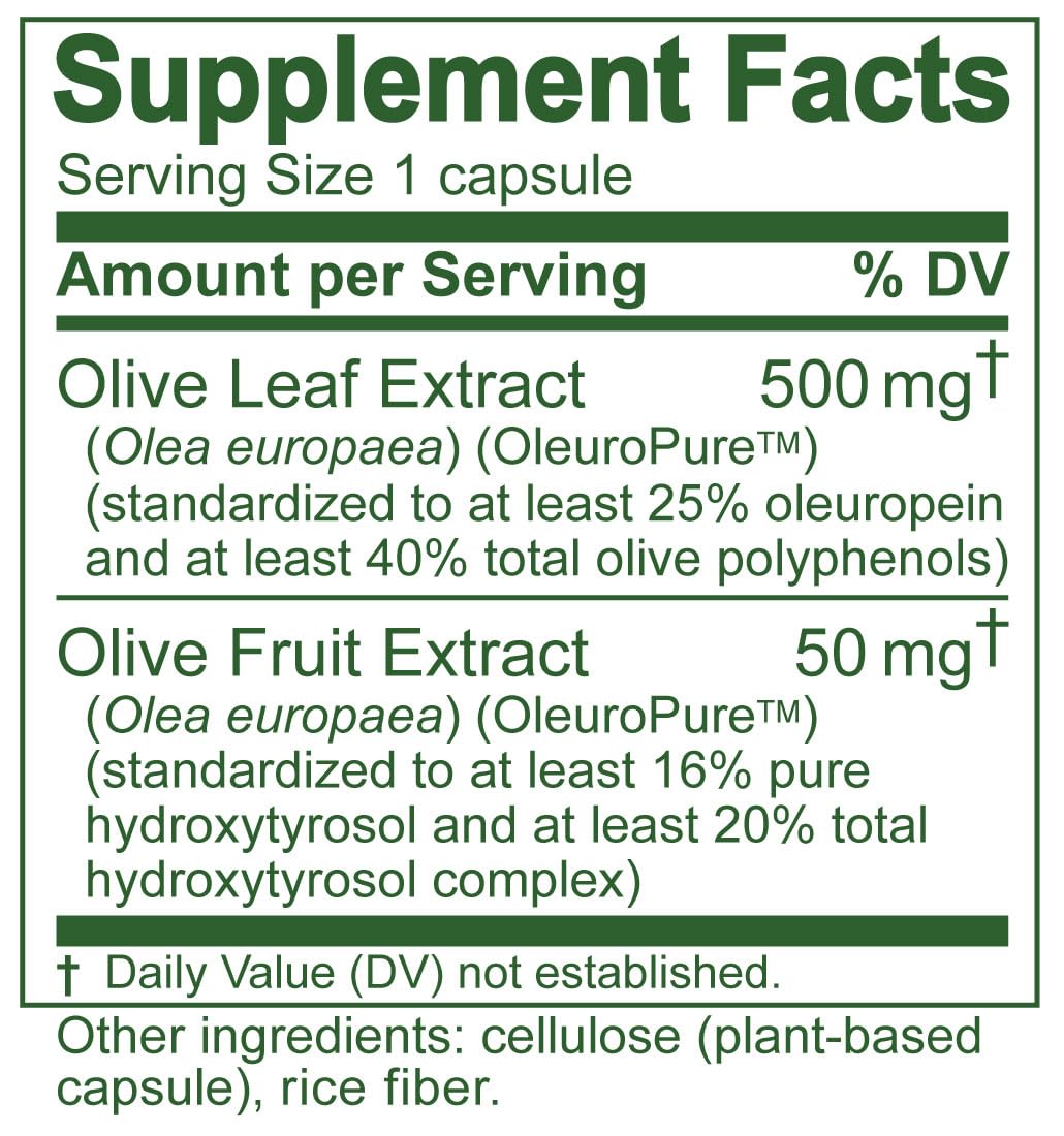 Island Nutrition Olive Leaf supplement bottle highlighting twenty five percent oleuropein text