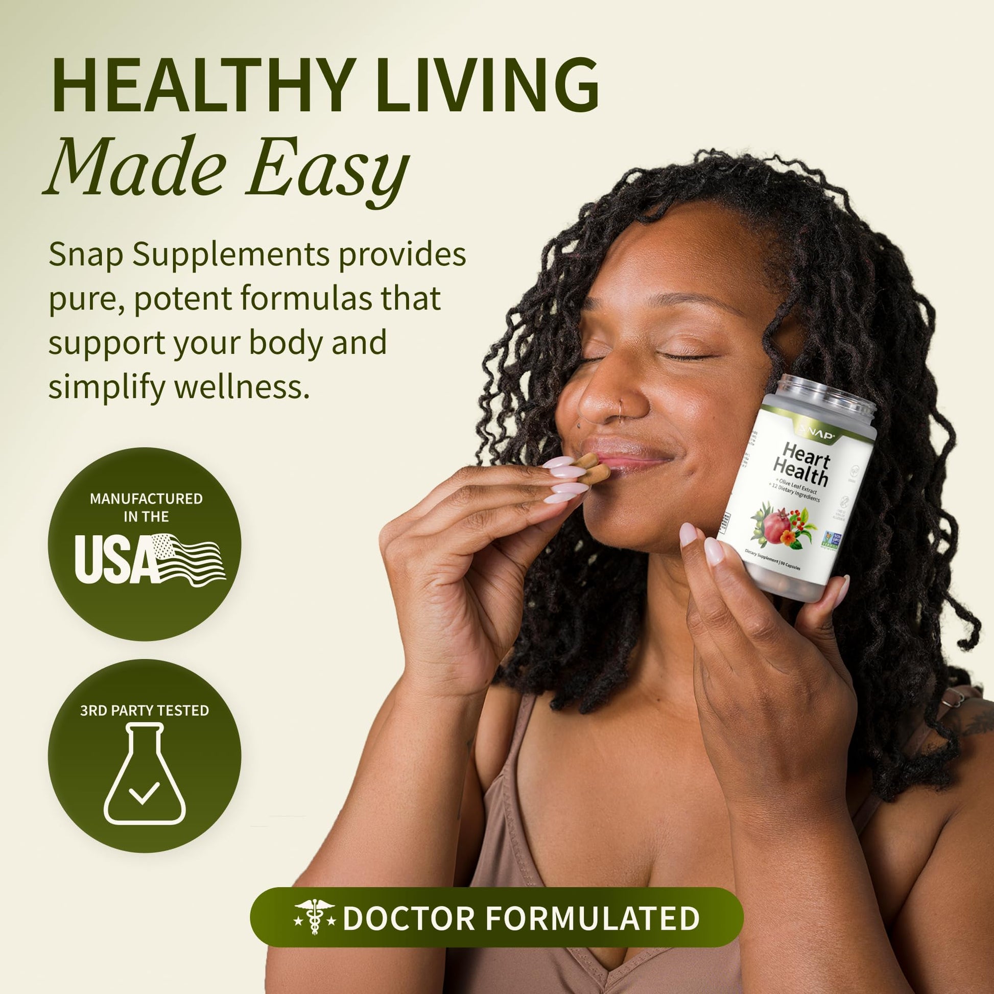 Snap Supplements 90 vegetarian capsules bottle showcasing key natural botanical ingredients